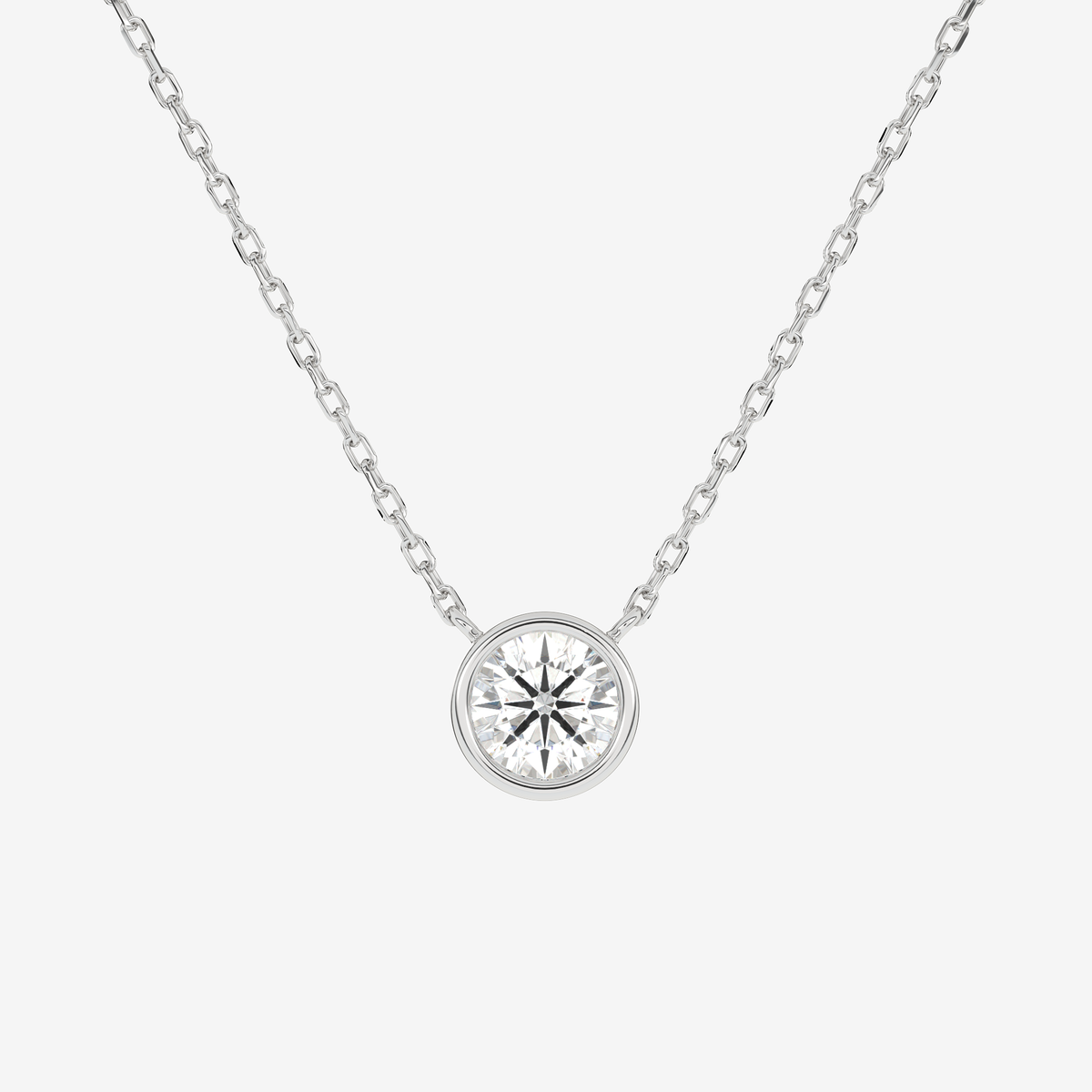 Bezel Round Lab Grown Diamond Solitaire Necklace in Platinum