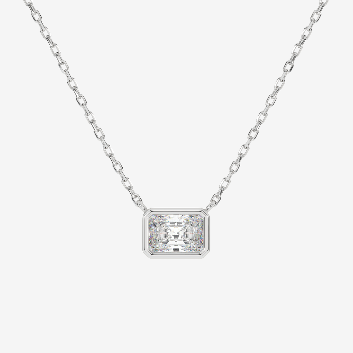 Bezel Radiant Lab Grown Diamond Solitaire Necklace in Platinum