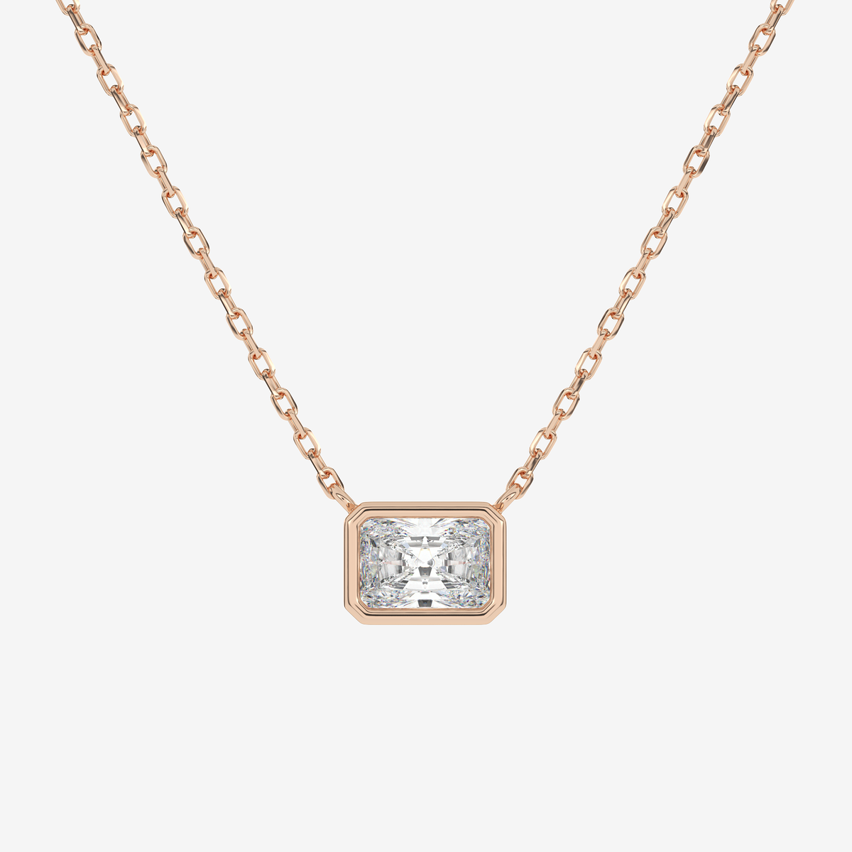 Bezel Radiant Lab Grown Diamond Solitaire Necklace in 18K Yellow Gold