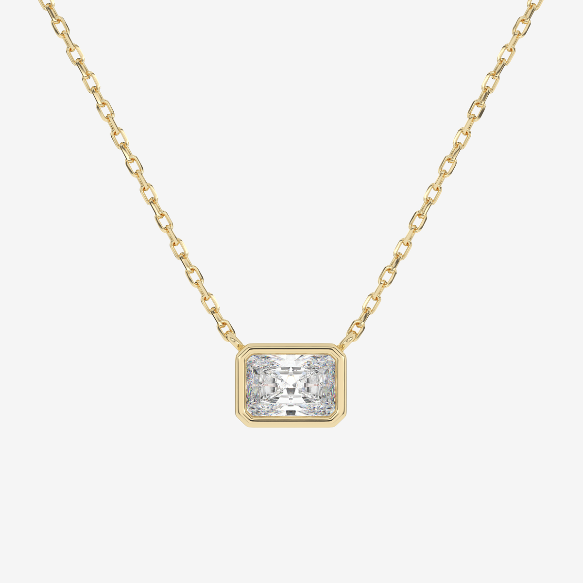 Bezel Radiant Lab Grown Diamond Solitaire Necklace in 18K Yellow Gold