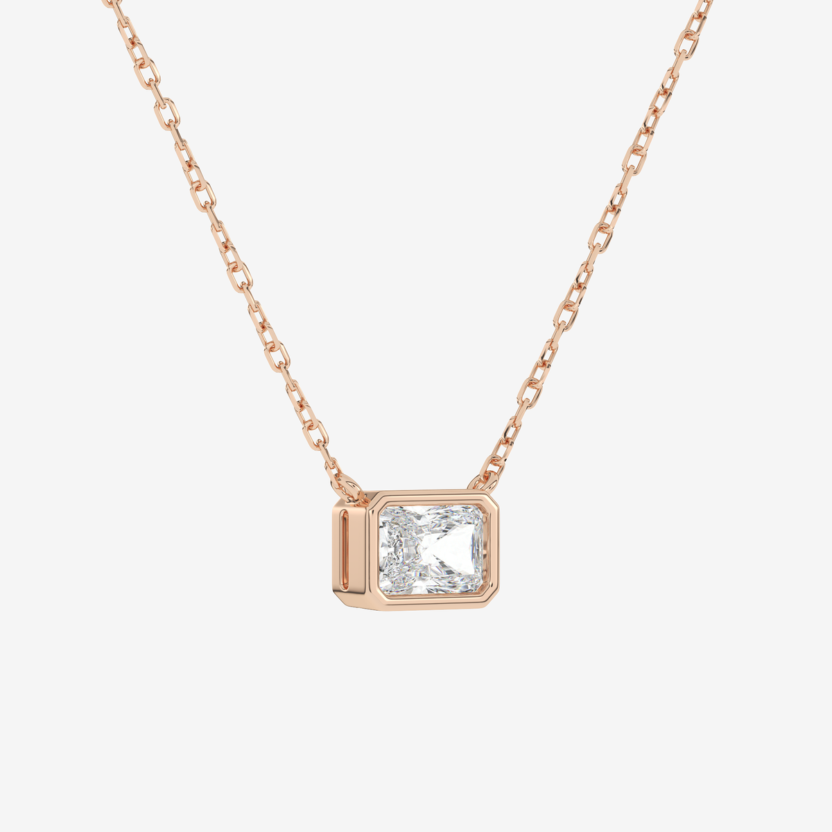Bezel Radiant Lab Grown Diamond Solitaire Necklace in 18K Yellow Gold