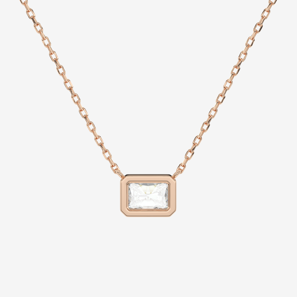 Bezel Radiant Lab Grown Diamond Solitaire Necklace in 18K Yellow Gold