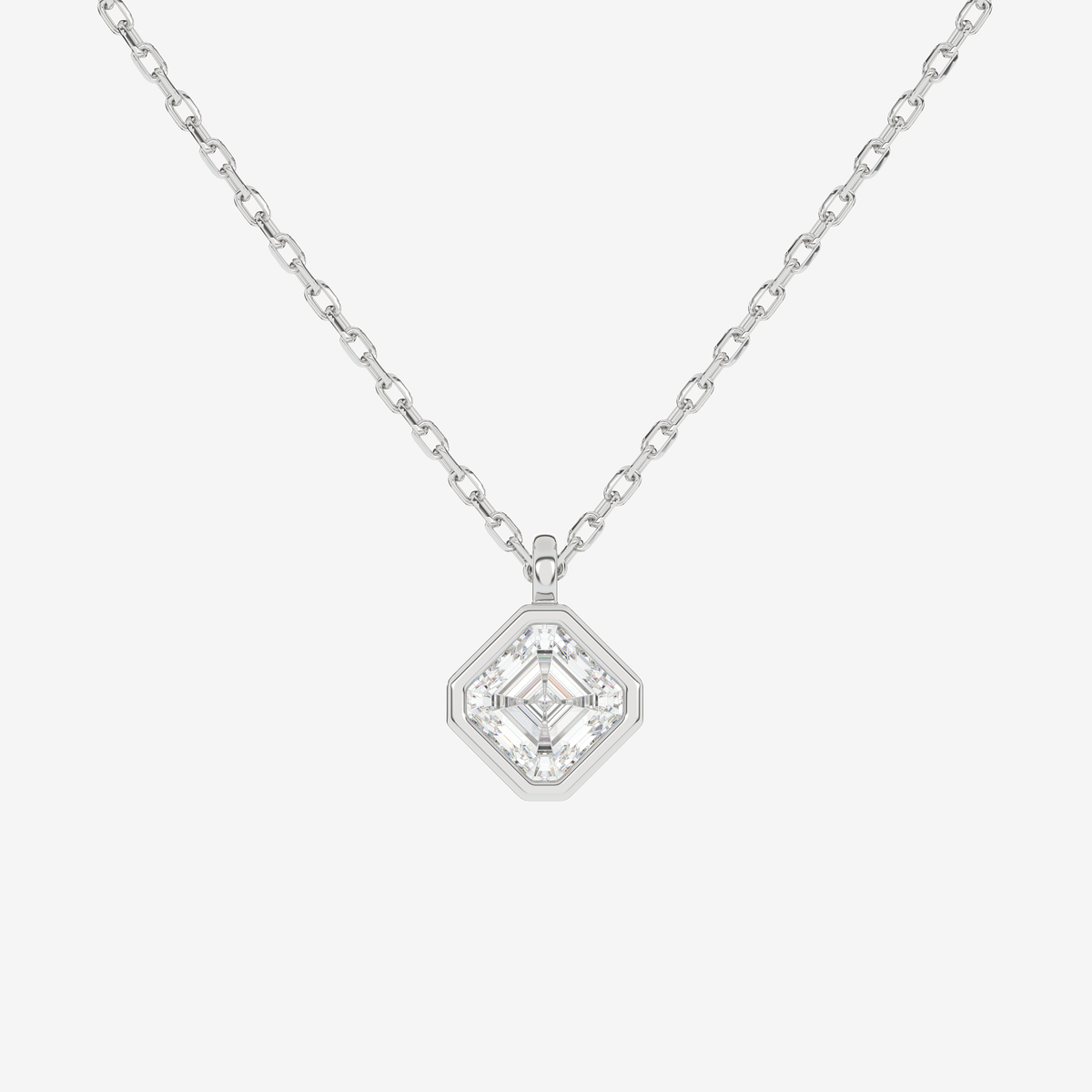 Platinum Asscher Bezel Solitaire Lab Grown Diamond Pendant Necklace