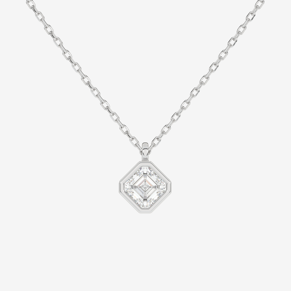 Platinum Asscher Bezel Solitaire Lab Grown Diamond Pendant Necklace