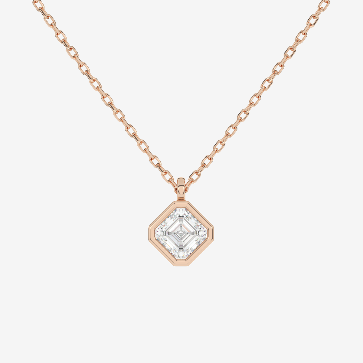 Platinum Asscher Bezel Solitaire Lab Grown Diamond Pendant Necklace