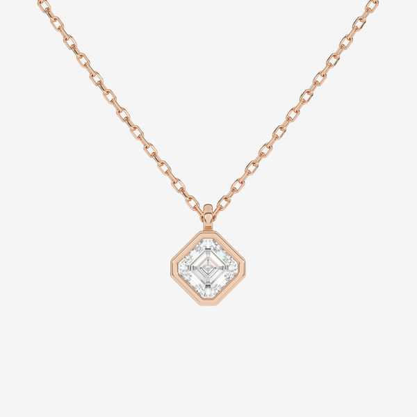 Platinum Asscher Bezel Solitaire Lab Grown Diamond Pendant Necklace