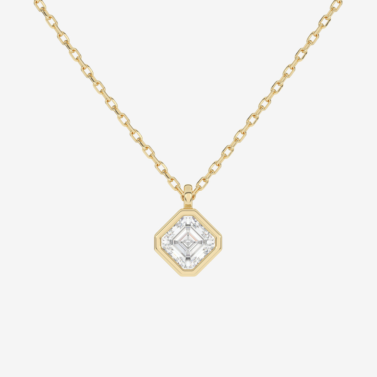 Platinum Asscher Bezel Solitaire Lab Grown Diamond Pendant Necklace
