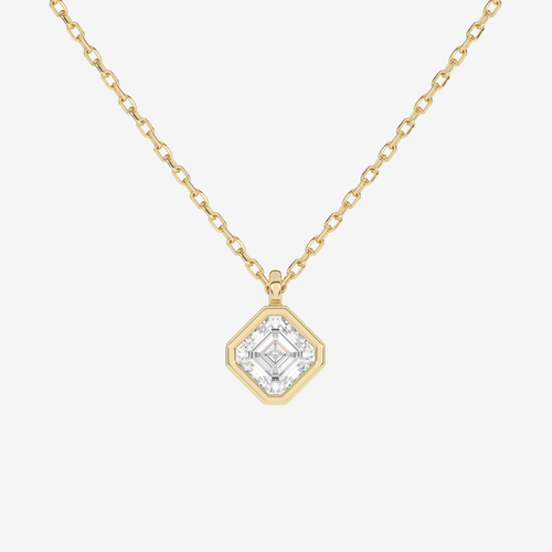 14K Rose Gold Asscher Bezel Solitaire Lab Grown Diamond Pendant Necklace