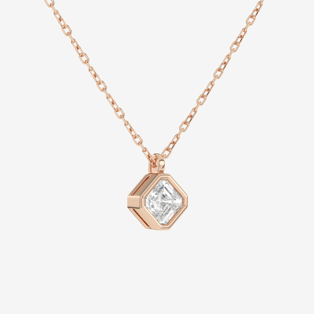 Platinum Asscher Bezel Solitaire Lab Grown Diamond Pendant Necklace