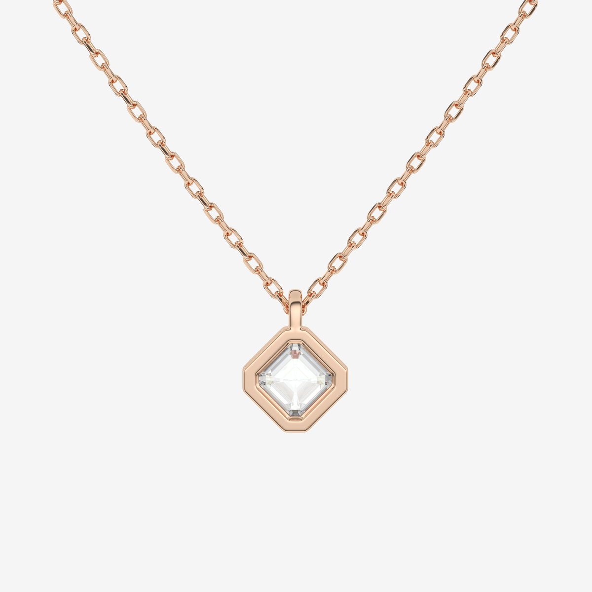 Platinum Asscher Bezel Solitaire Lab Grown Diamond Pendant Necklace