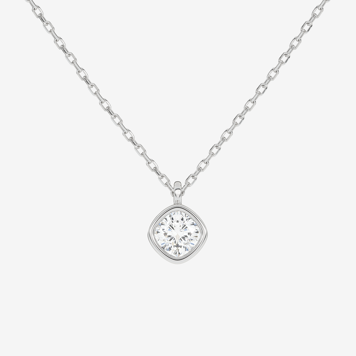 Platinum Cushion Bezel Solitaire Lab Grown Diamond Pendant Necklace