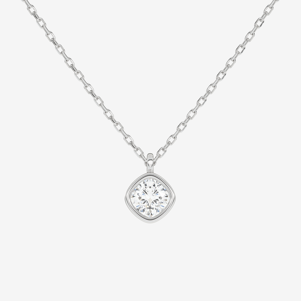 Platinum Cushion Bezel Solitaire Lab Grown Diamond Pendant Necklace