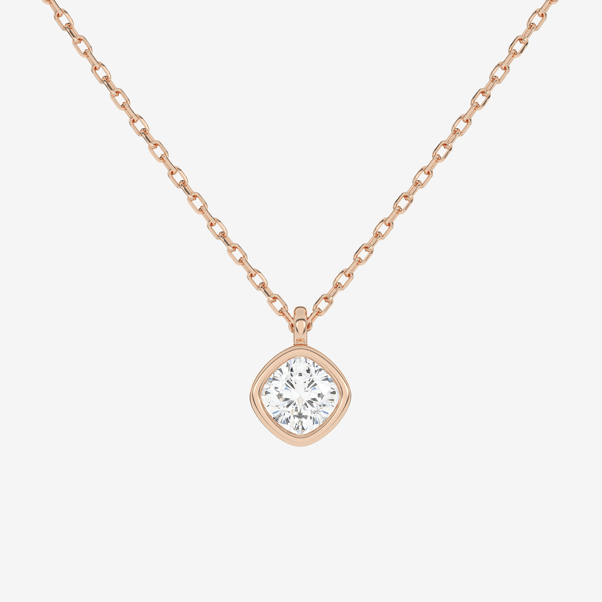 Platinum Cushion Bezel Solitaire Lab Grown Diamond Pendant Necklace