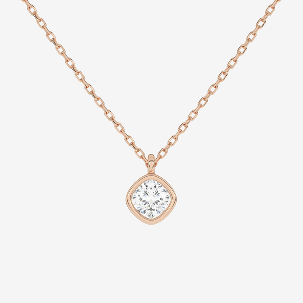 Platinum Cushion Bezel Solitaire Lab Grown Diamond Pendant Necklace