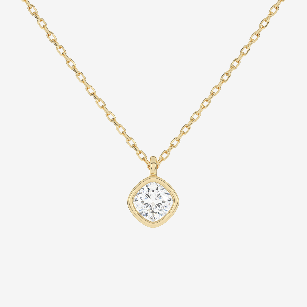 Platinum Cushion Bezel Solitaire Lab Grown Diamond Pendant Necklace