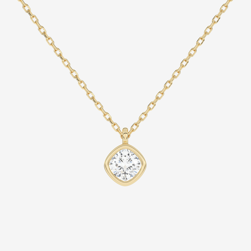 14K Rose Gold Cushion Bezel Solitaire Lab Grown Diamond Pendant Necklace