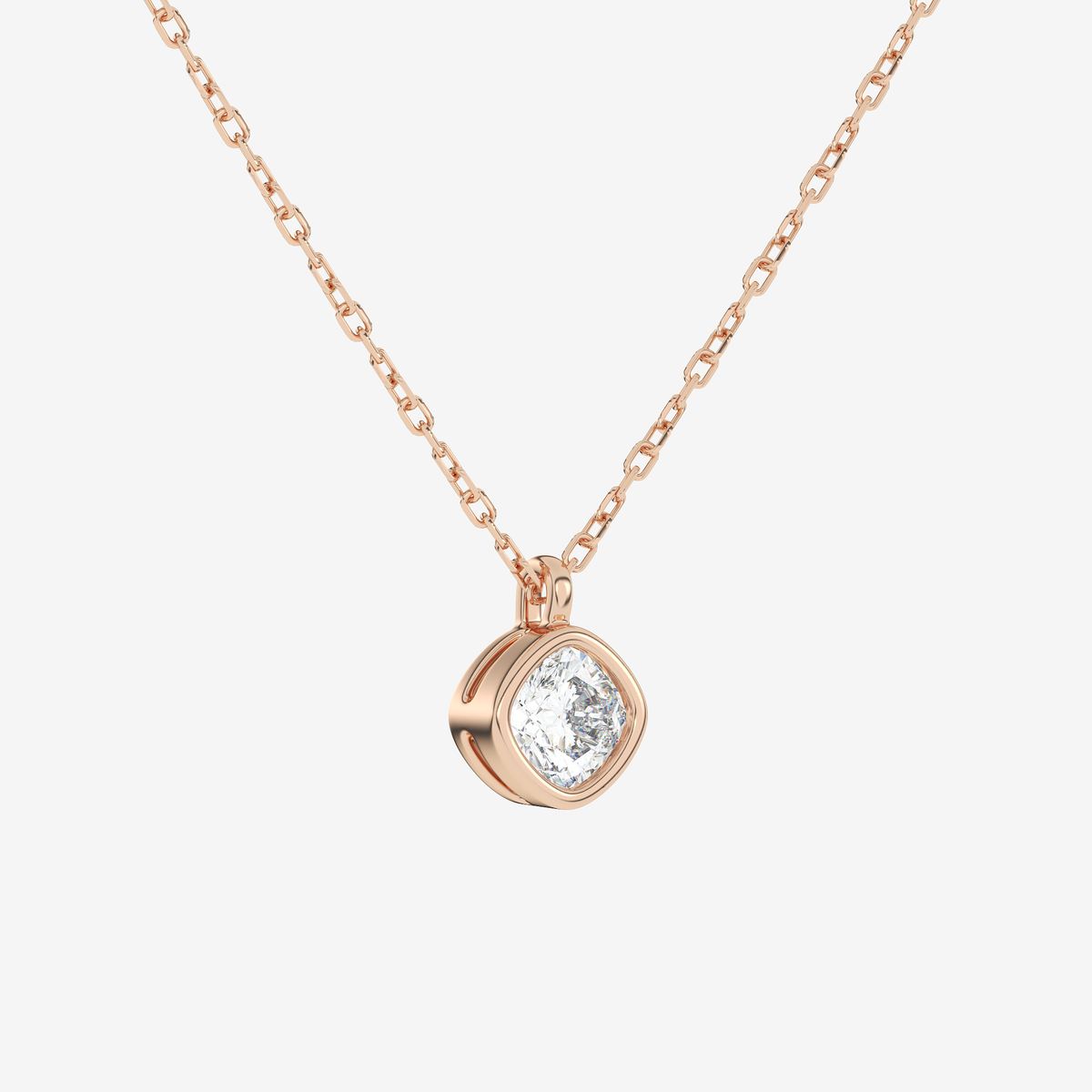 Platinum Cushion Bezel Solitaire Lab Grown Diamond Pendant Necklace