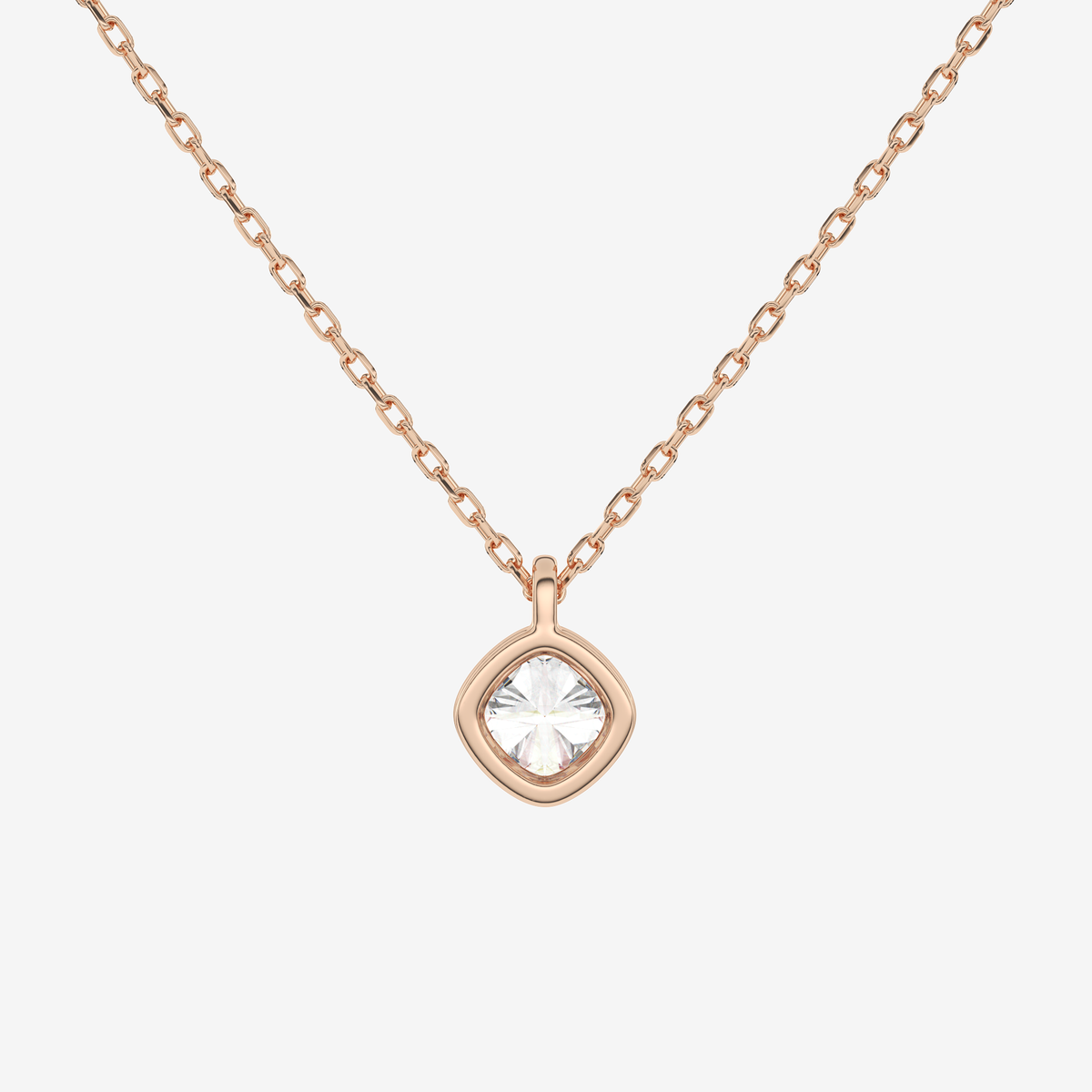 Platinum Cushion Bezel Solitaire Lab Grown Diamond Pendant Necklace
