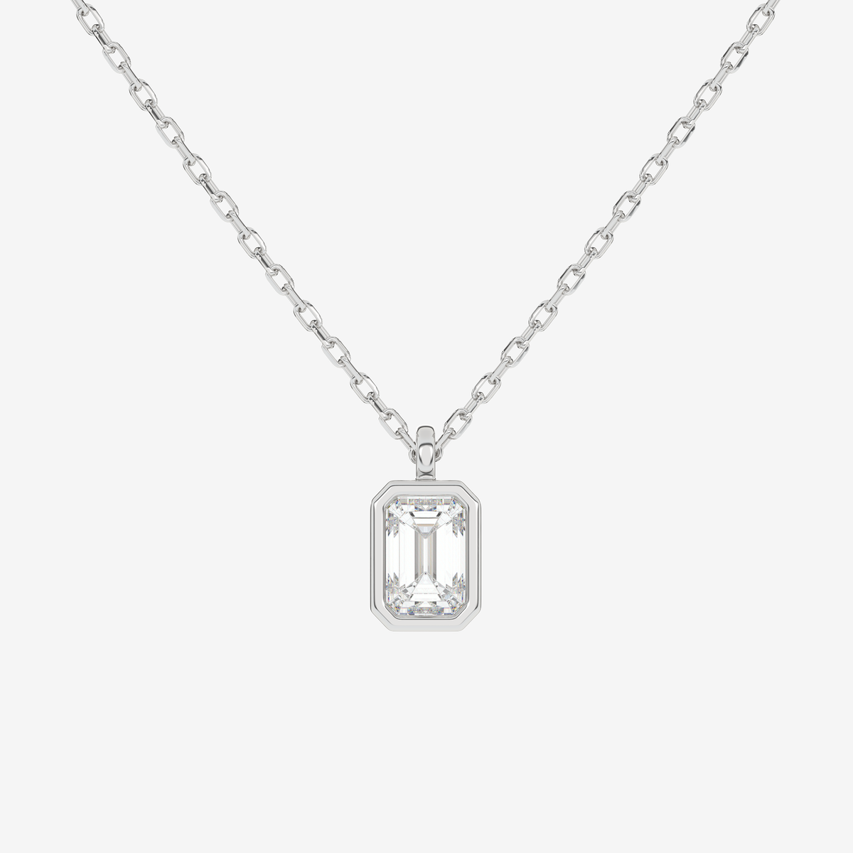Platinum Emerald Bezel Solitaire Lab Grown Diamond Pendant Necklace