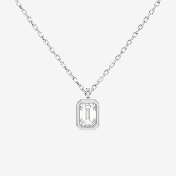 Platinum Emerald Bezel Solitaire Lab Grown Diamond Pendant Necklace