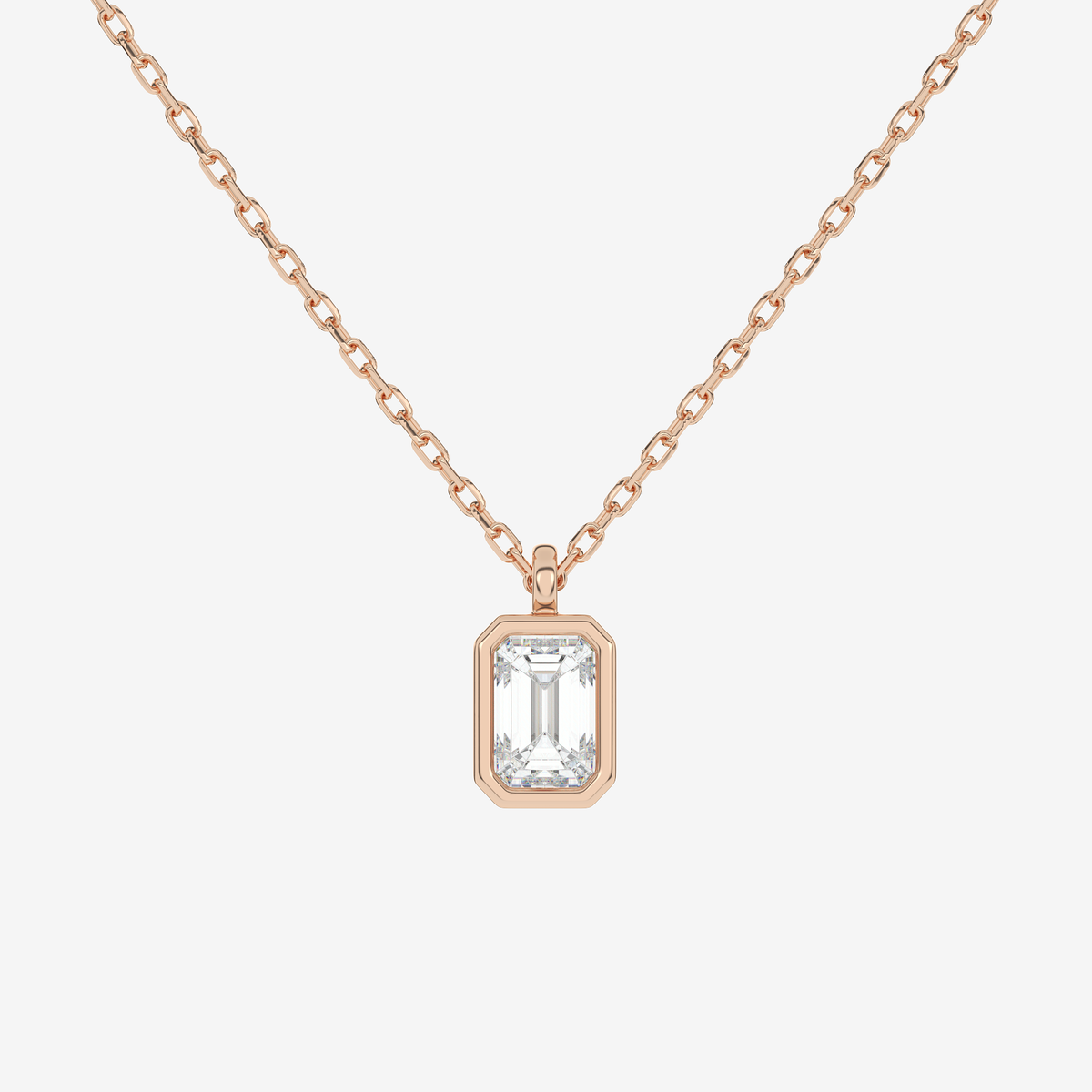 Platinum Emerald Bezel Solitaire Lab Grown Diamond Pendant Necklace
