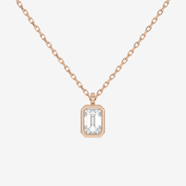 Platinum Emerald Bezel Solitaire Lab Grown Diamond Pendant Necklace