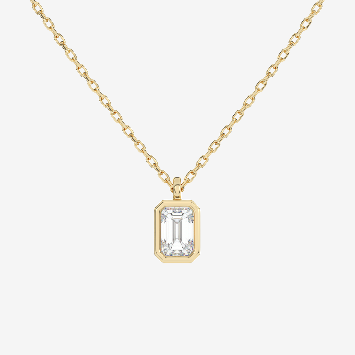 Platinum Emerald Bezel Solitaire Lab Grown Diamond Pendant Necklace