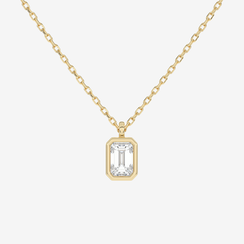 14K Rose Gold Emerald Bezel Solitaire Lab Grown Diamond Pendant Necklace