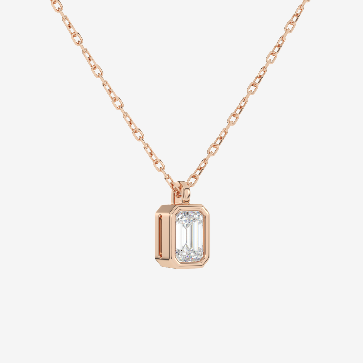 Platinum Emerald Bezel Solitaire Lab Grown Diamond Pendant Necklace