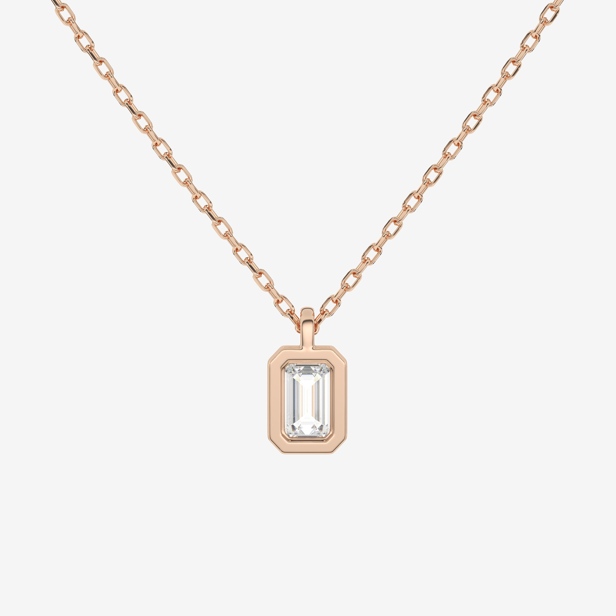 Platinum Emerald Bezel Solitaire Lab Grown Diamond Pendant Necklace