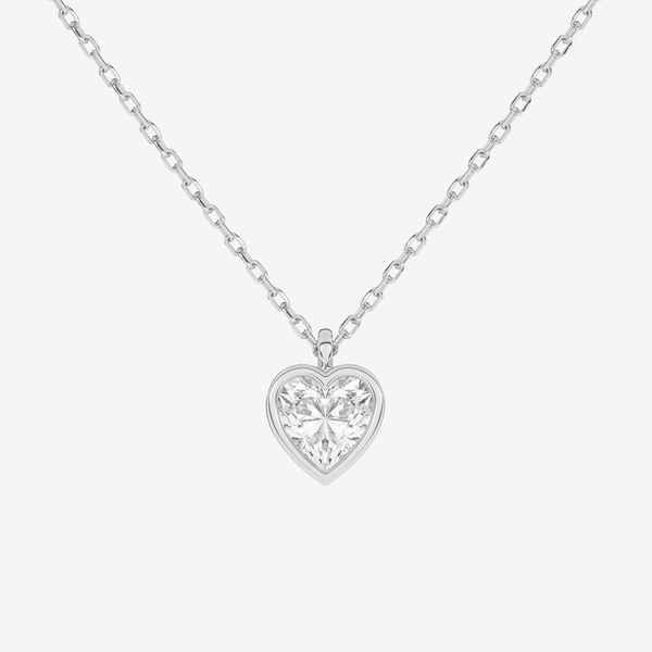 Platinum Heart Bezel Solitaire Lab Grown Diamond Pendant Necklace