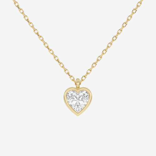 14K Rose Gold Heart Bezel Solitaire Lab Grown Diamond Pendant Necklace