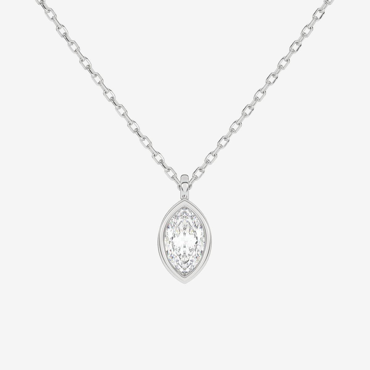 Platinum Marquise Bezel Solitaire Lab Grown Diamond Pendant Necklace