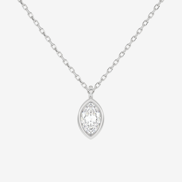 Platinum Marquise Bezel Solitaire Lab Grown Diamond Pendant Necklace