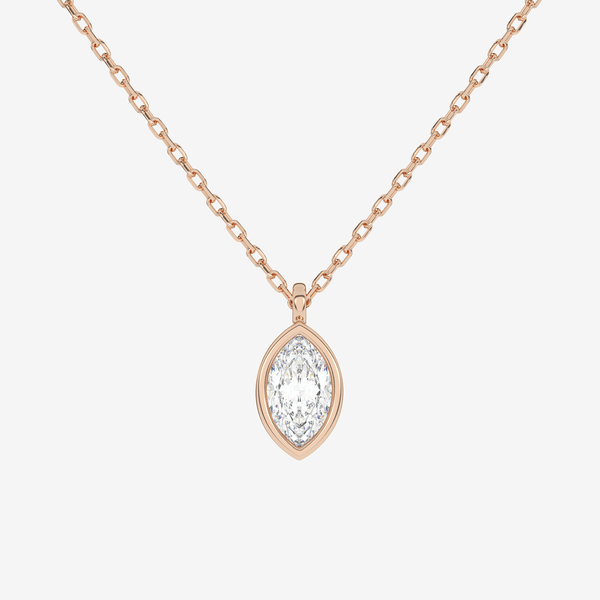 Platinum Marquise Bezel Solitaire Lab Grown Diamond Pendant Necklace