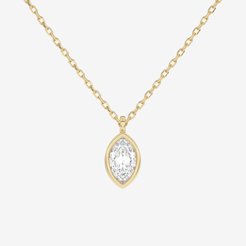 14K Rose Gold Marquise Bezel Solitaire Lab Grown Diamond Pendant Necklace