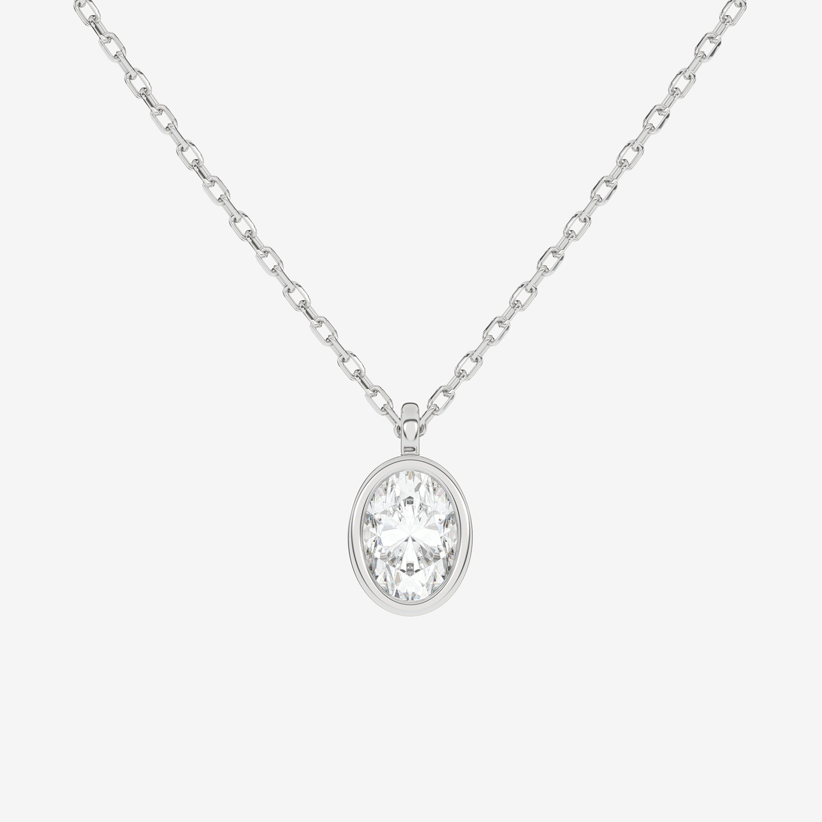 Platinum Oval Bezel Solitaire Lab Grown Diamond Pendant Necklace