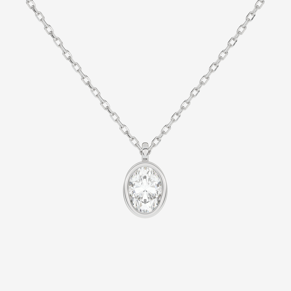 Platinum Oval Bezel Solitaire Lab Grown Diamond Pendant Necklace