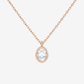 14K Rose Gold Oval Bezel Solitaire Lab Grown Diamond Pendant Necklace