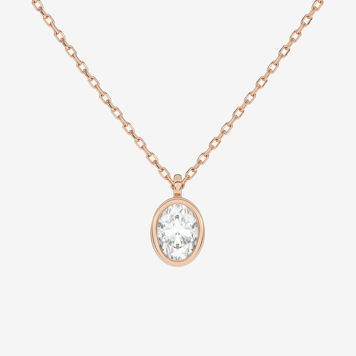 Platinum Oval Bezel Solitaire Lab Grown Diamond Pendant Necklace