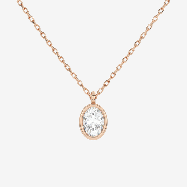 Platinum Oval Bezel Solitaire Lab Grown Diamond Pendant Necklace