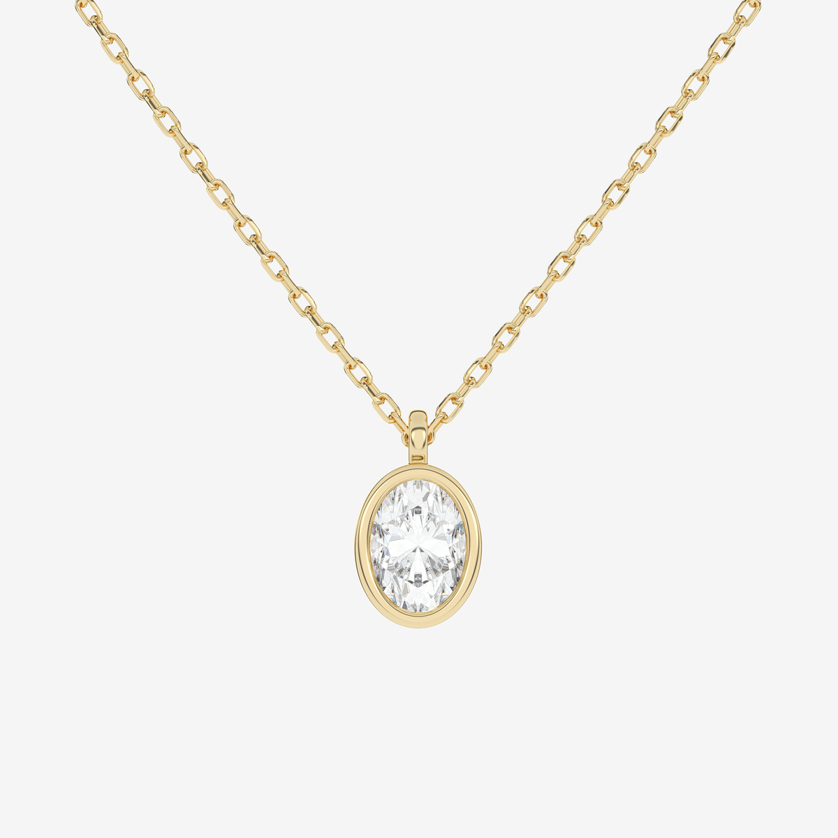 Platinum Oval Bezel Solitaire Lab Grown Diamond Pendant Necklace