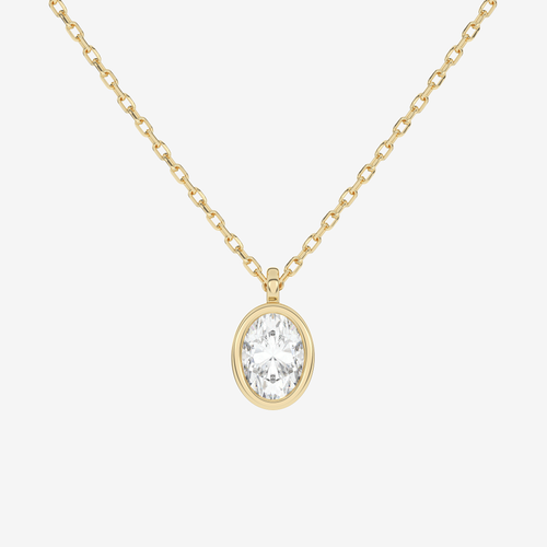 14K Rose Gold Oval Bezel Solitaire Lab Grown Diamond Pendant Necklace