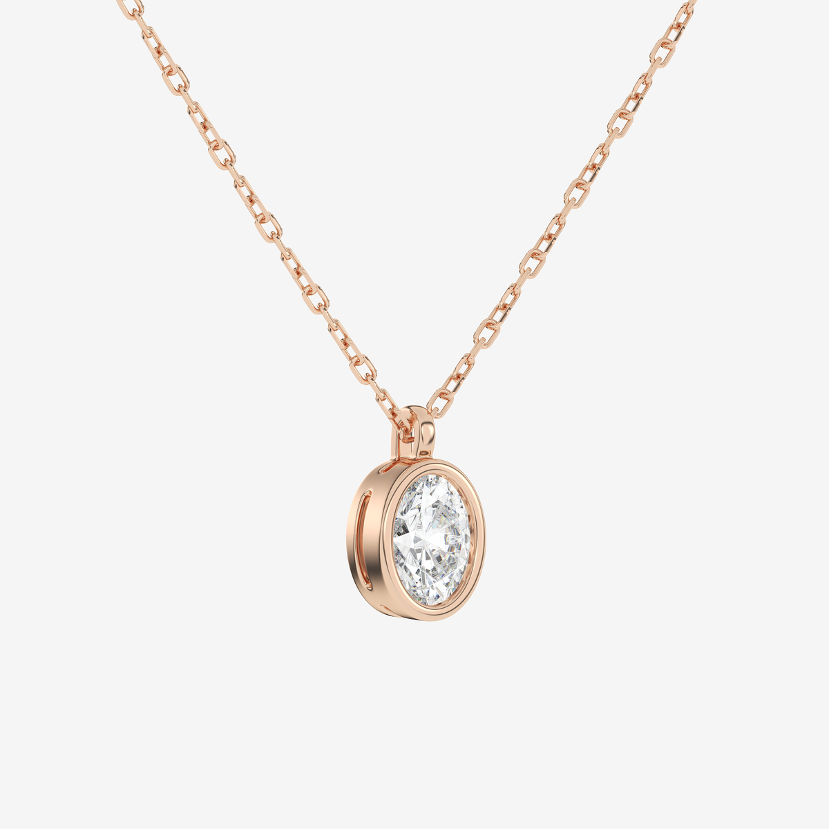 Platinum Oval Bezel Solitaire Lab Grown Diamond Pendant Necklace