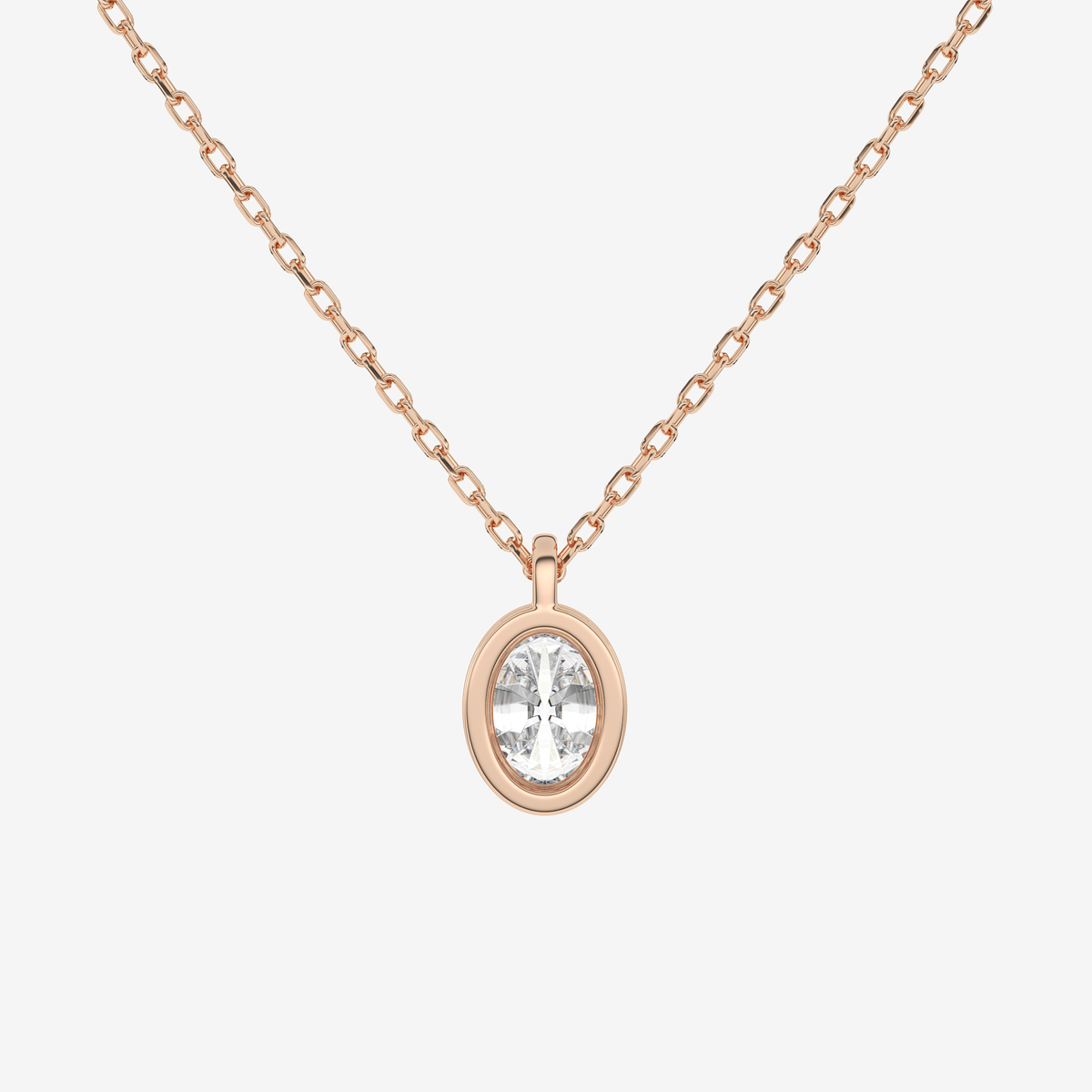 Platinum Oval Bezel Solitaire Lab Grown Diamond Pendant Necklace