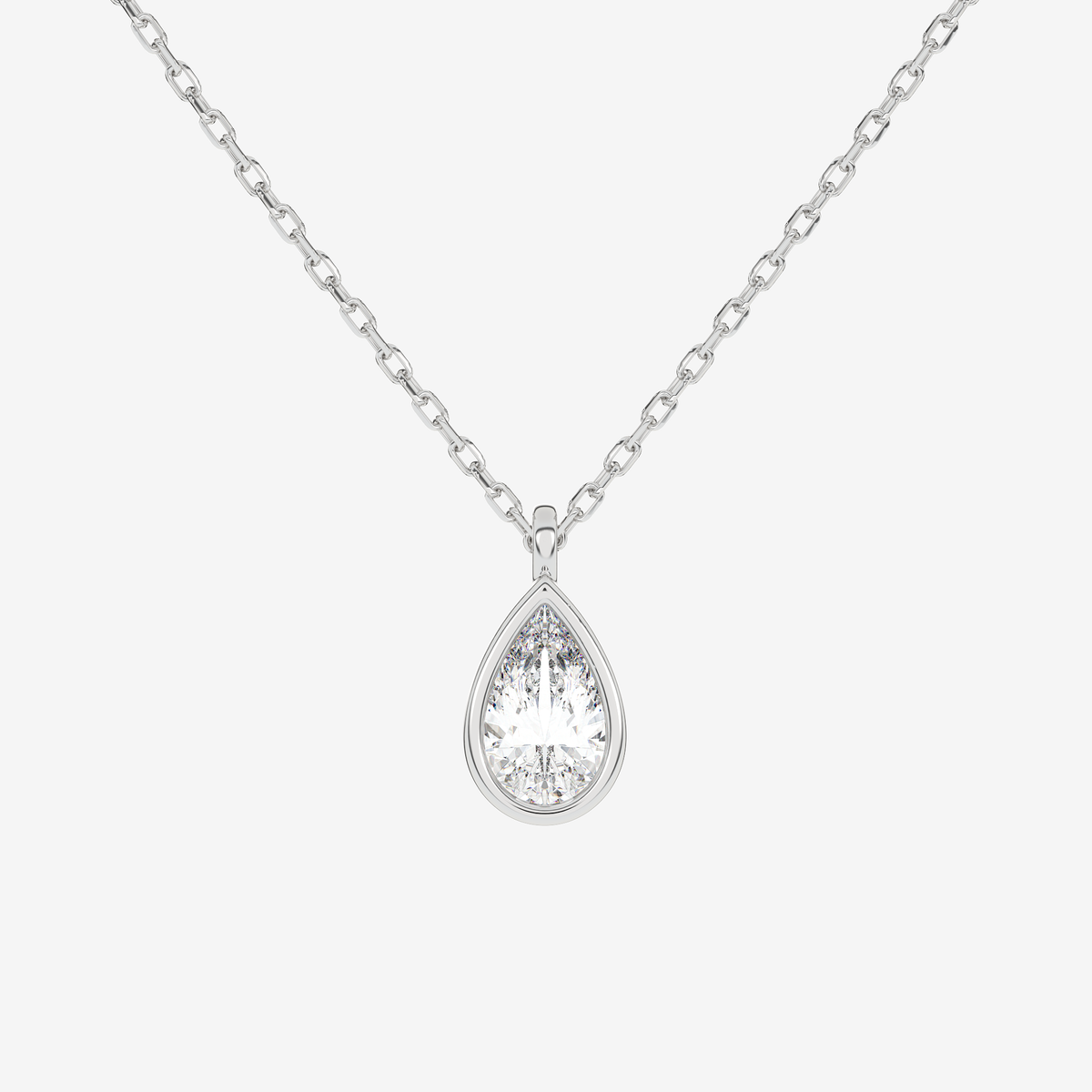 Platinum Pear Bezel Solitaire Lab Grown Diamond Pendant Necklace