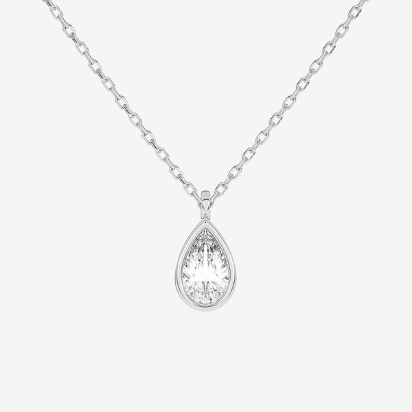 Platinum Pear Bezel Solitaire Lab Grown Diamond Pendant Necklace