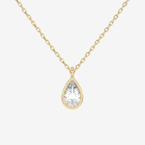 14K Rose Gold Pear Bezel Solitaire Lab Grown Diamond Pendant Necklace