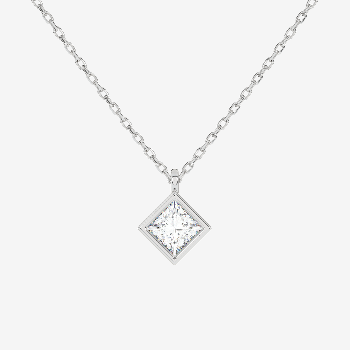 Platinum Princess Bezel Solitaire Lab Grown Diamond Pendant Necklace