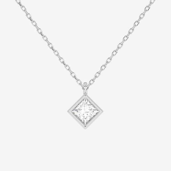 Platinum Princess Bezel Solitaire Lab Grown Diamond Pendant Necklace